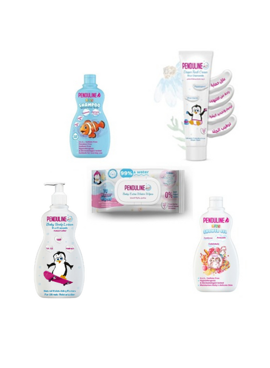 Penduline Baby Package ( Shampoo 65 ml  + Lotion 200 ml  + Shower Gel 65 ml  + Wipes 72 pcs + Diaper Rash Cream75 ml )