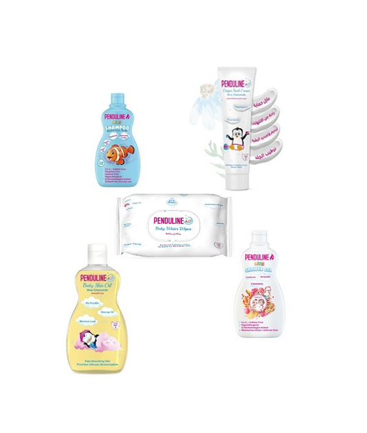 Penduline Baby Package ( Shampoo 65 ml  + baby oil 100ml  + Shower Gel 65 ml  + Wipes 72 pcs + Diaper Rash Cream75 ml )