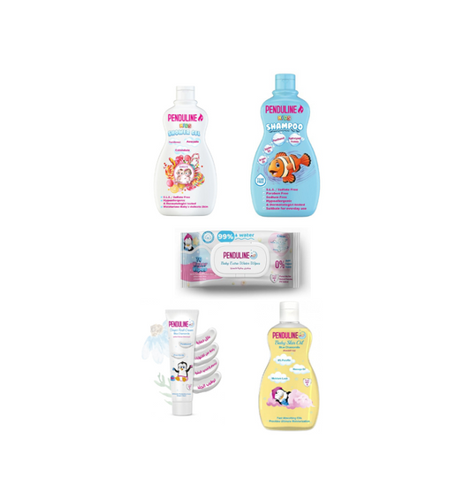 Penduline Saving Bundle 1  (Shampoo 250ml - Shower Jel 300ml sweets- Wipes - Oil 100ml - Diaper Rash 75ml)