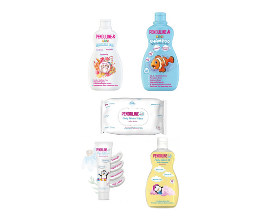 Penduline Saving Bundle 1  (Shampoo 250ml - Shower Jel 300ml sweets- Wipes - Oil 100ml - Diaper Rash 75ml)