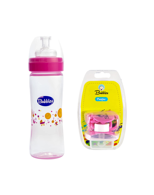 Bubbles Baby Set Classic Baby Bottle 270ml Pink + Pacifier With Chain Pink