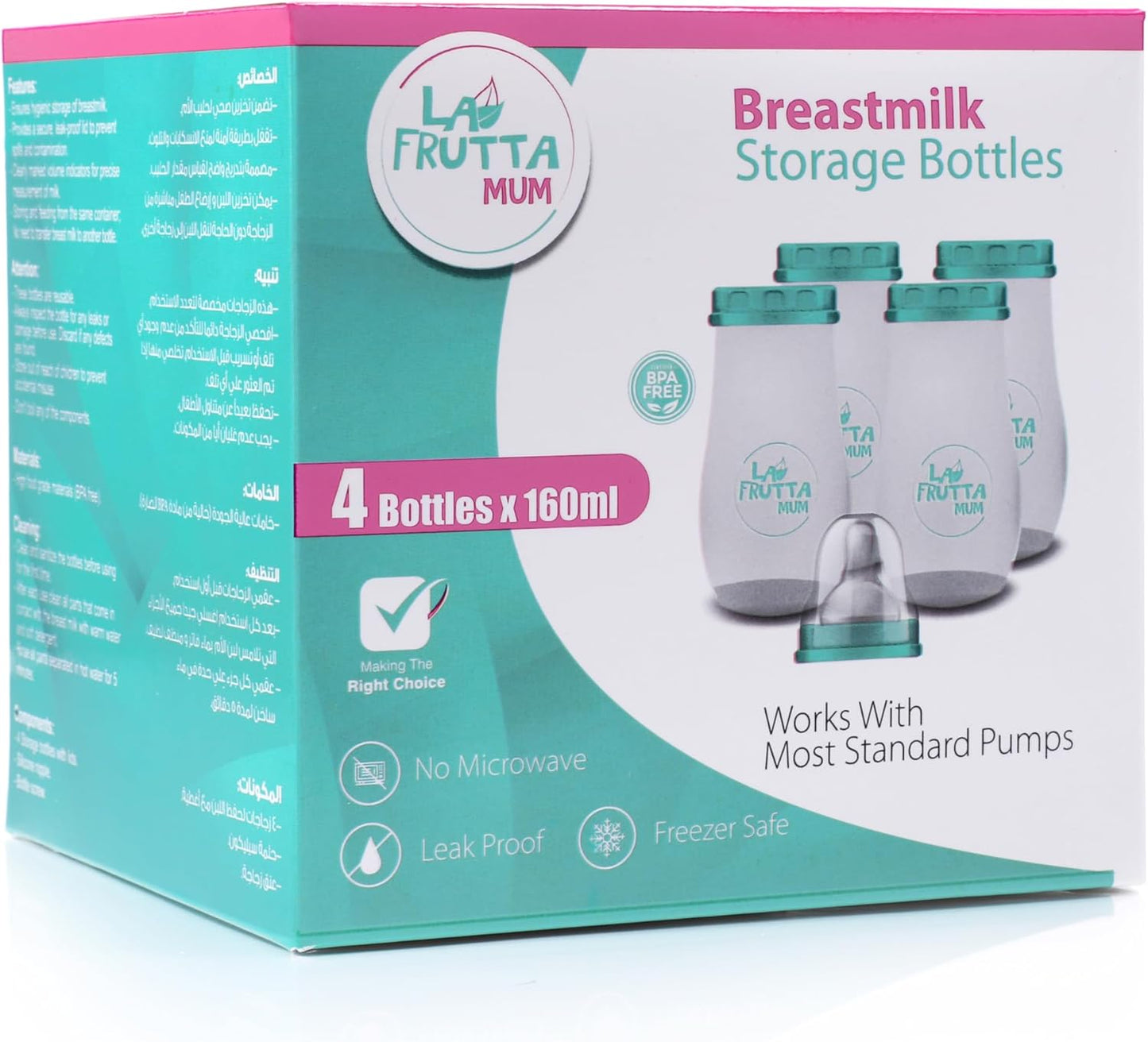 La Frutta MUM Breast Milk Storage Bottles 4pcs * 160ml with bottle Nipple