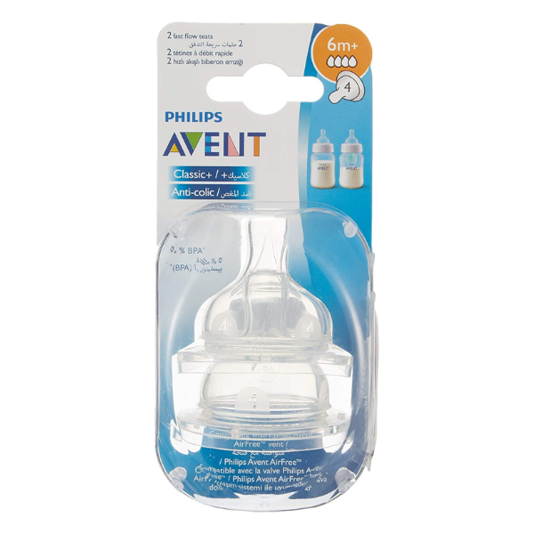 Avent Nipples anti colic classic +6 Months, 4 Holes 2pcs