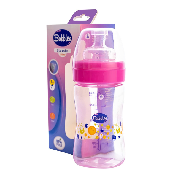 Bubbles Classic Baby Bottle, 180ml - Pink