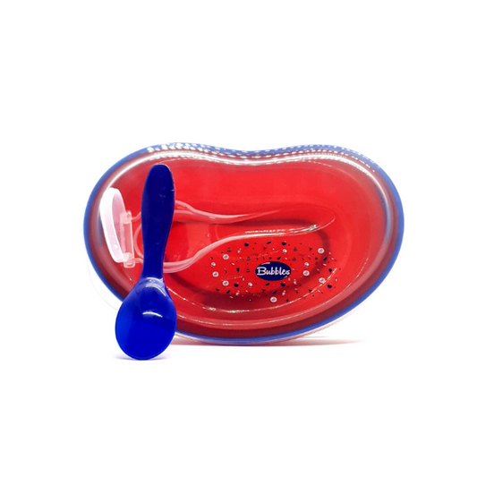 Bubbles Baby Plate with Spoon and Cover - Red and Blue