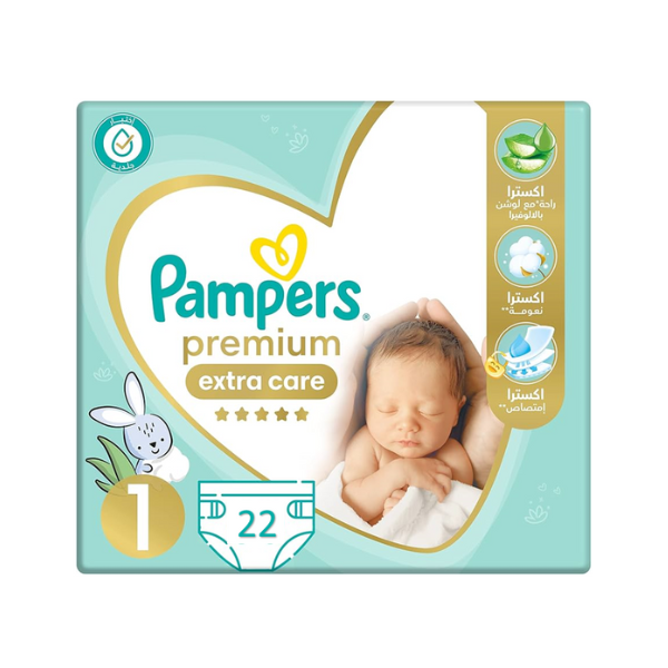 Pampers Premium Care Diapers, Size 1, New Born, 2-5 Kg - 22 Diapers