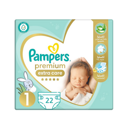 Pampers Premium Care Diapers, Size 1, New Born, 2-5 Kg - 22 Diapers
