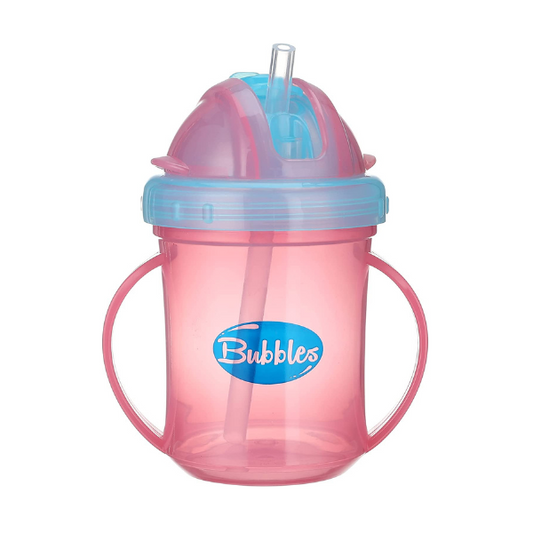 Bubbles Baby Cup with Silicone Straw Pink