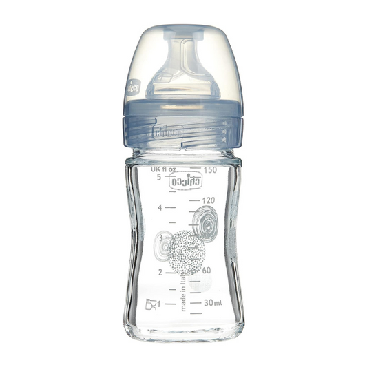 Chicco Well Being Silicone Bottle with Slow Flow Nipple, 150ml - Grey and Clear